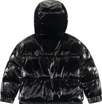 Kids' Shimmer Cargo Pocket Faux Shearling Hooded Puffer Jacket