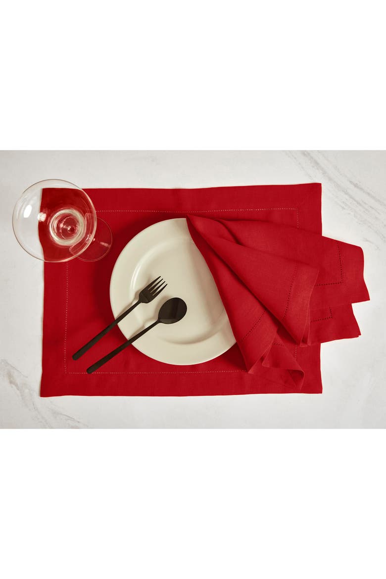 Linen Dinner Napkins 22 x 22 Set of 4 - Sonoma Hemstitch, Alternate, color, Red