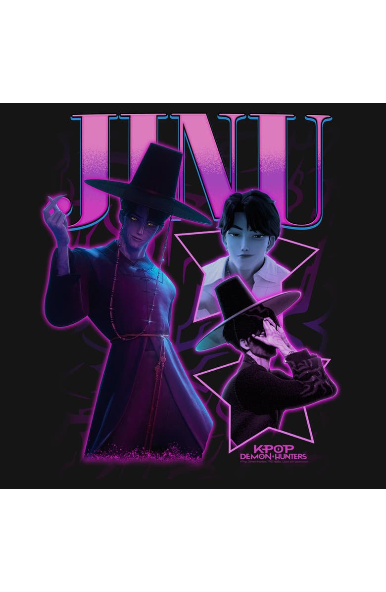 KPop Demon Hunters Junior's KPop Demon Hunters Jinu Saja Collage Stars  Sweatshirt, Alternate, color, Black