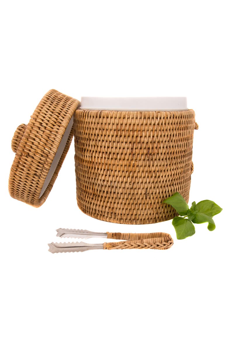 Artifacts Rattan Ice Bucket with Tongs, Main, color, Honey Brown