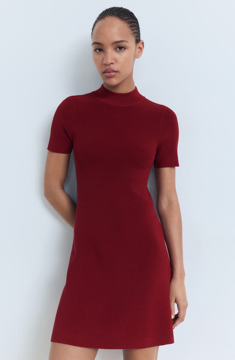 MANGO Perkins Sweater Dress, Alternate, color, Wine