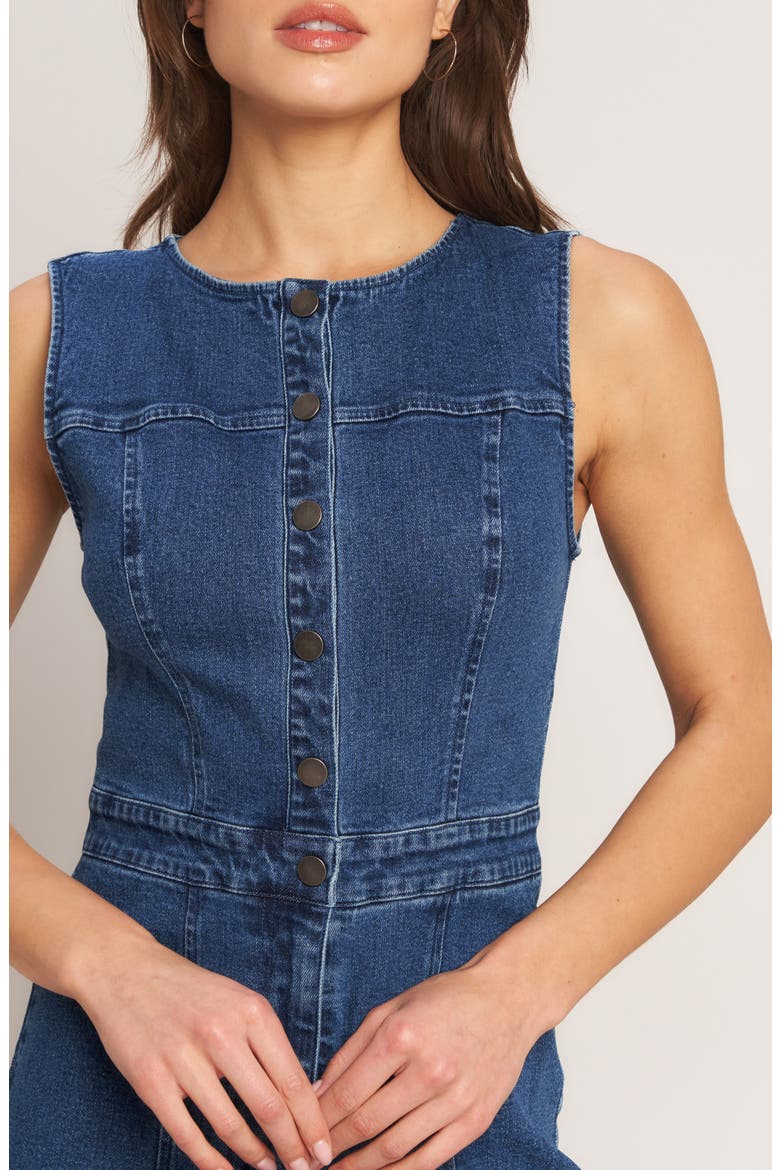 Buttoned Denim Jumpsuit, Alternate, color, MEDIUM INDIGO