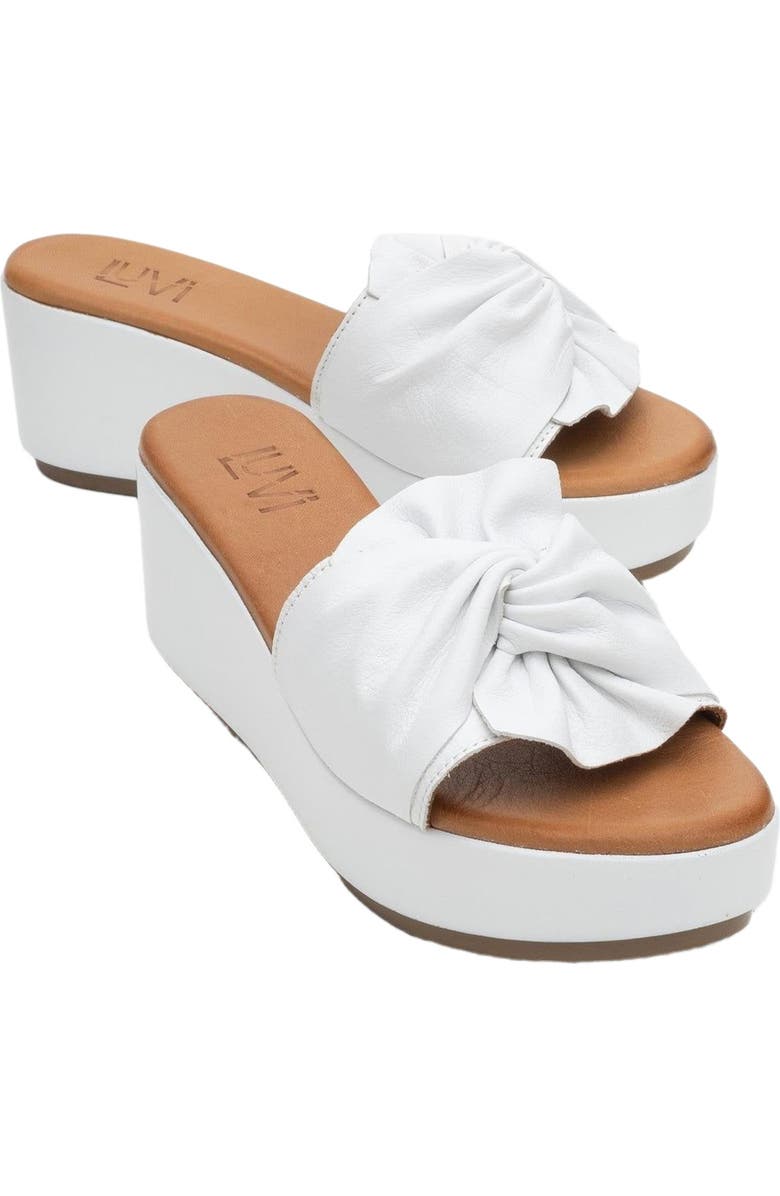 Forever & Always Shoes Syndra Bow Wedge Leather Sandal, Main, color, White Leather