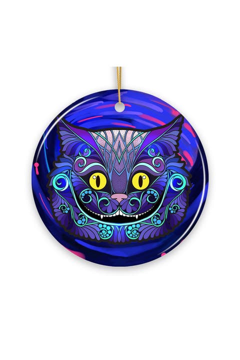Neon Grin Cheshire Cat Ceramic Ornament