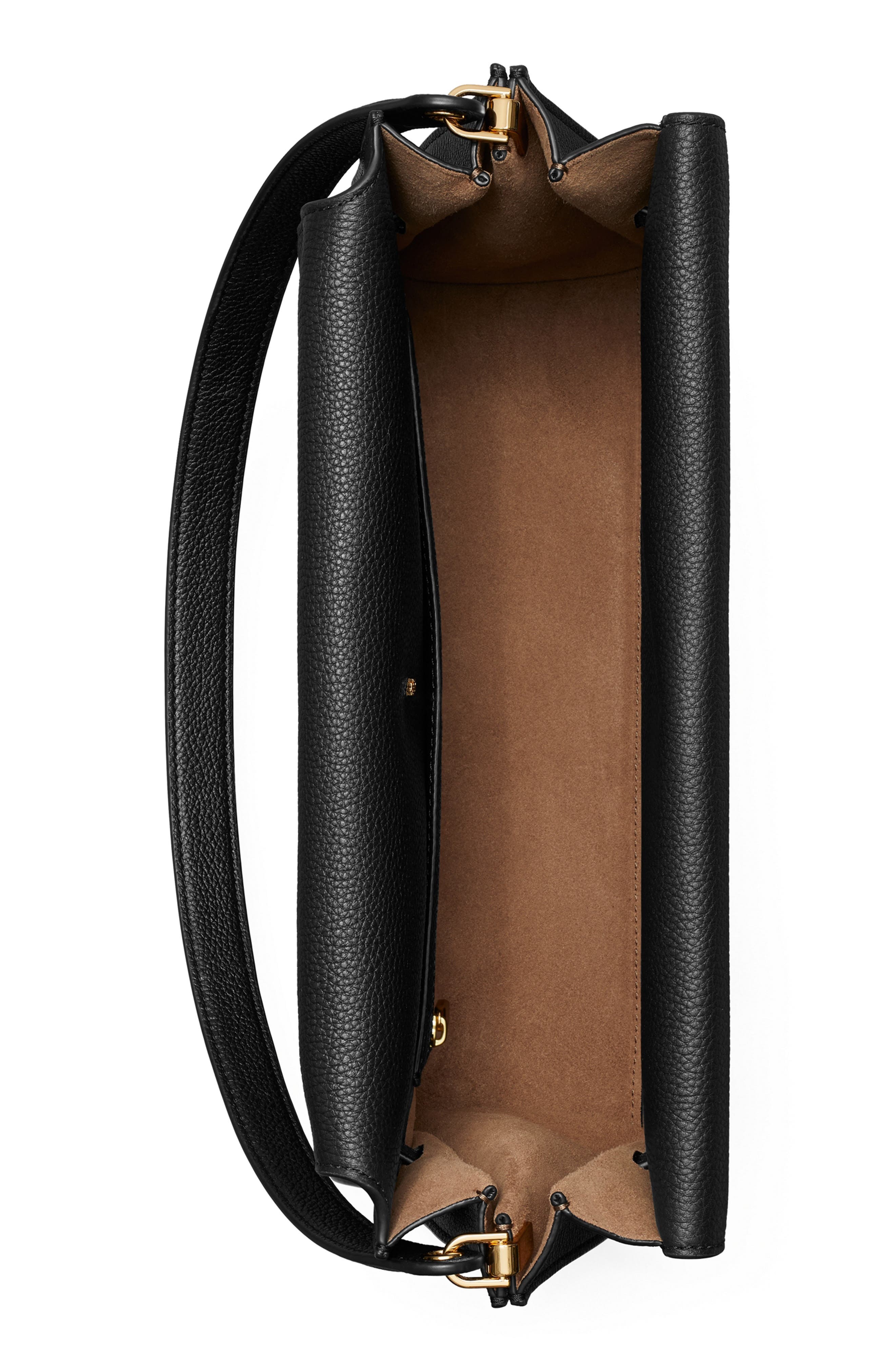 Tory Burch Large Lee Radziwill Pebble Leather Shoulder Bag, Alternate, color, Black