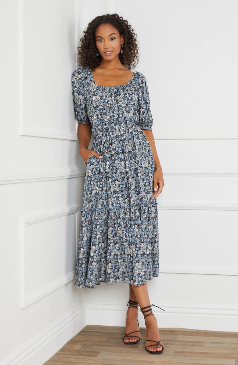 Karen Kane Floral Print Puff Sleeve Midi Dress, Alternate, color, Print