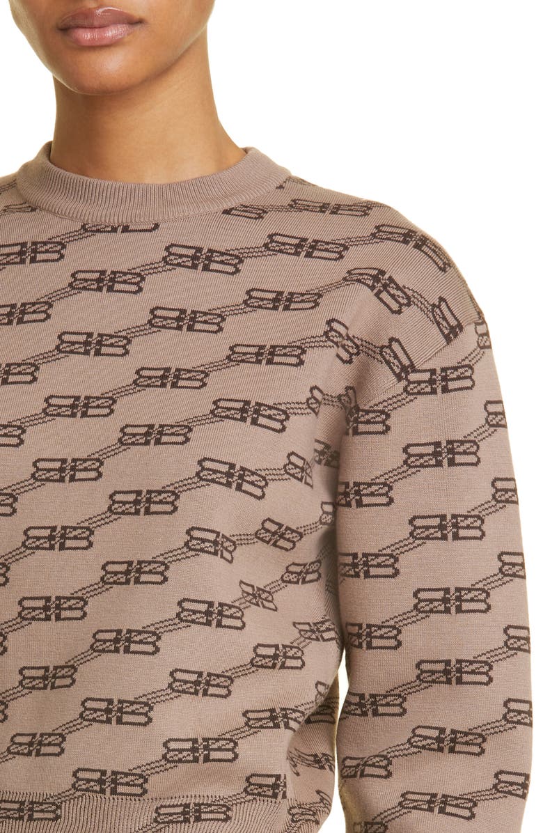 Balenciaga BB Monogram License Logo Jacquard Cotton & Wool Blend Sweater, Alternate, color,