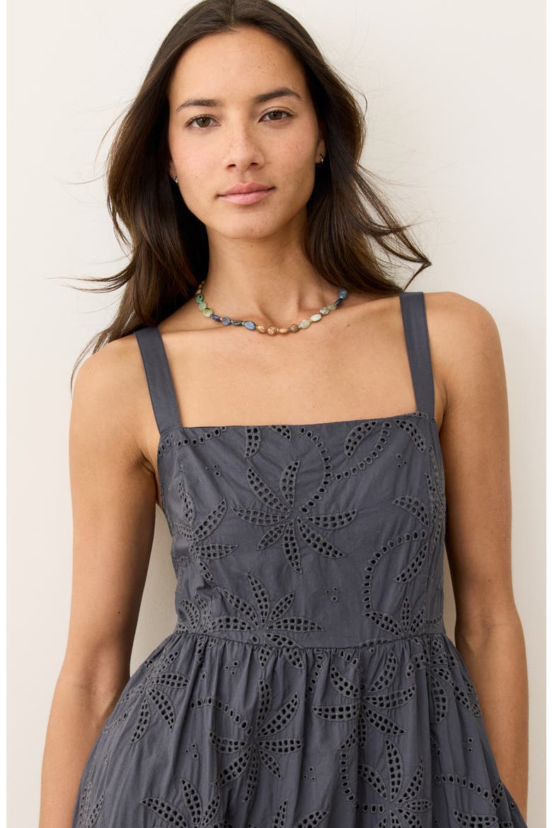 Rosette Eyelet Pima Cotton Midi Sundress, Alternate, color, INDIGO