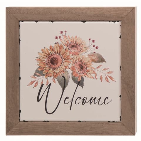 Wood Multicolor Autumn Welcome Sunflower Bloom Decor