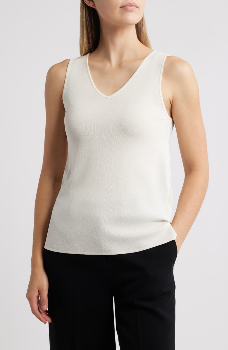 Anne Klein DOUBLE V-NECK TANK, Main, color, White Dove