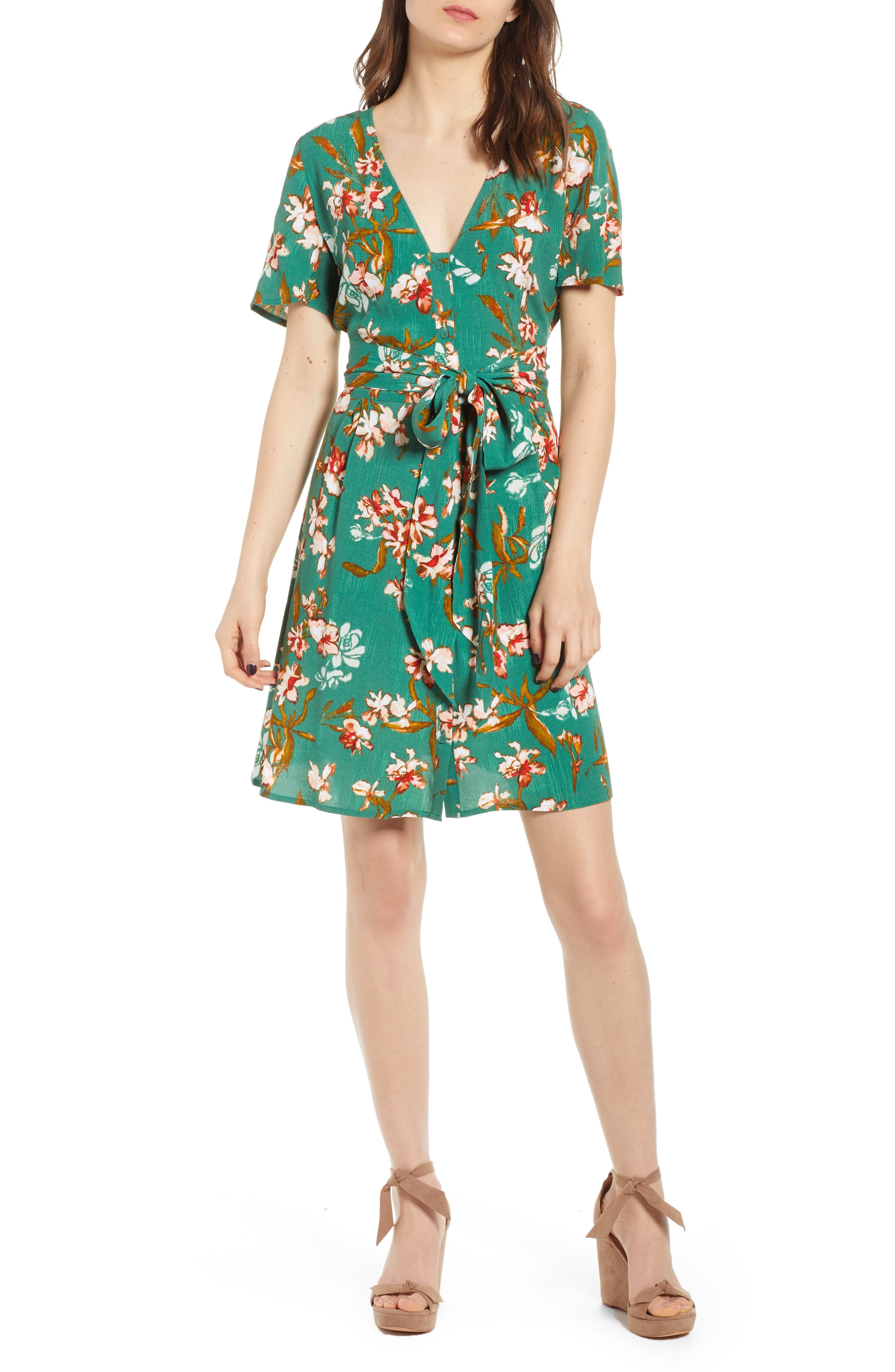 Hinge Floral Front Button Minidress (Women) | Nordstromrack