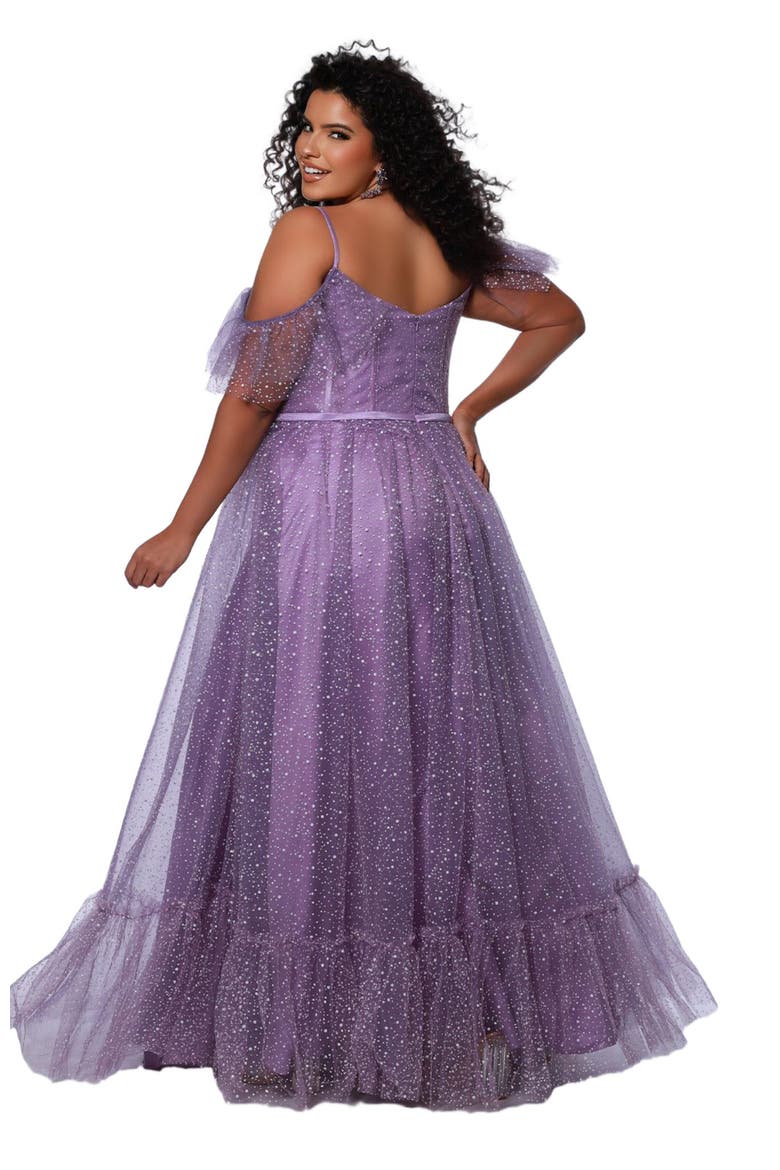 V-Neckline Flutter Sleeve Slim A-line Plus Size Gown, Alternate, color, Lavender