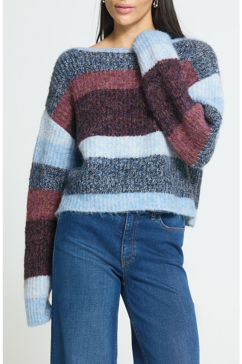 Striped Cropped Sweater, Main, color, ZINFANDEL BLUE STRIPE