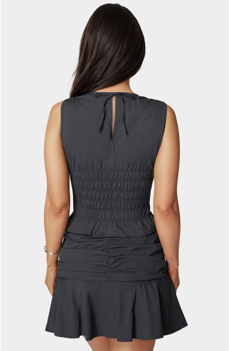 bebe Ruched Ruffle Top, Alternate, color, Navy Iris