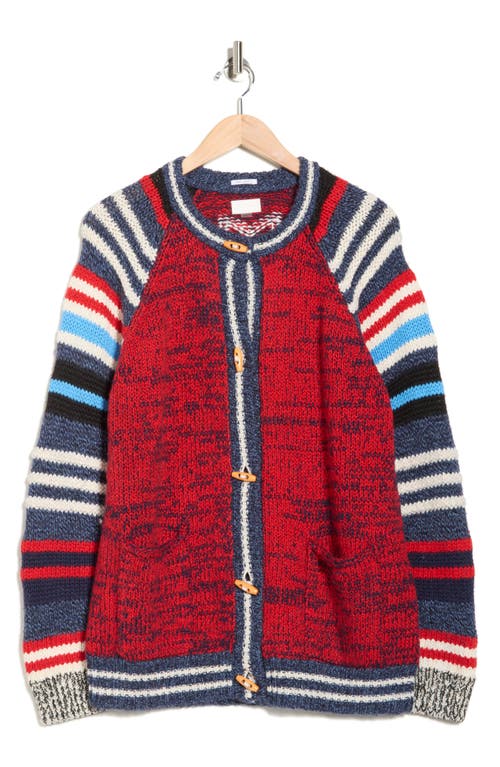 Mother The Long Drop Raglan Sleeve Cotton Blend Cardigan In Red