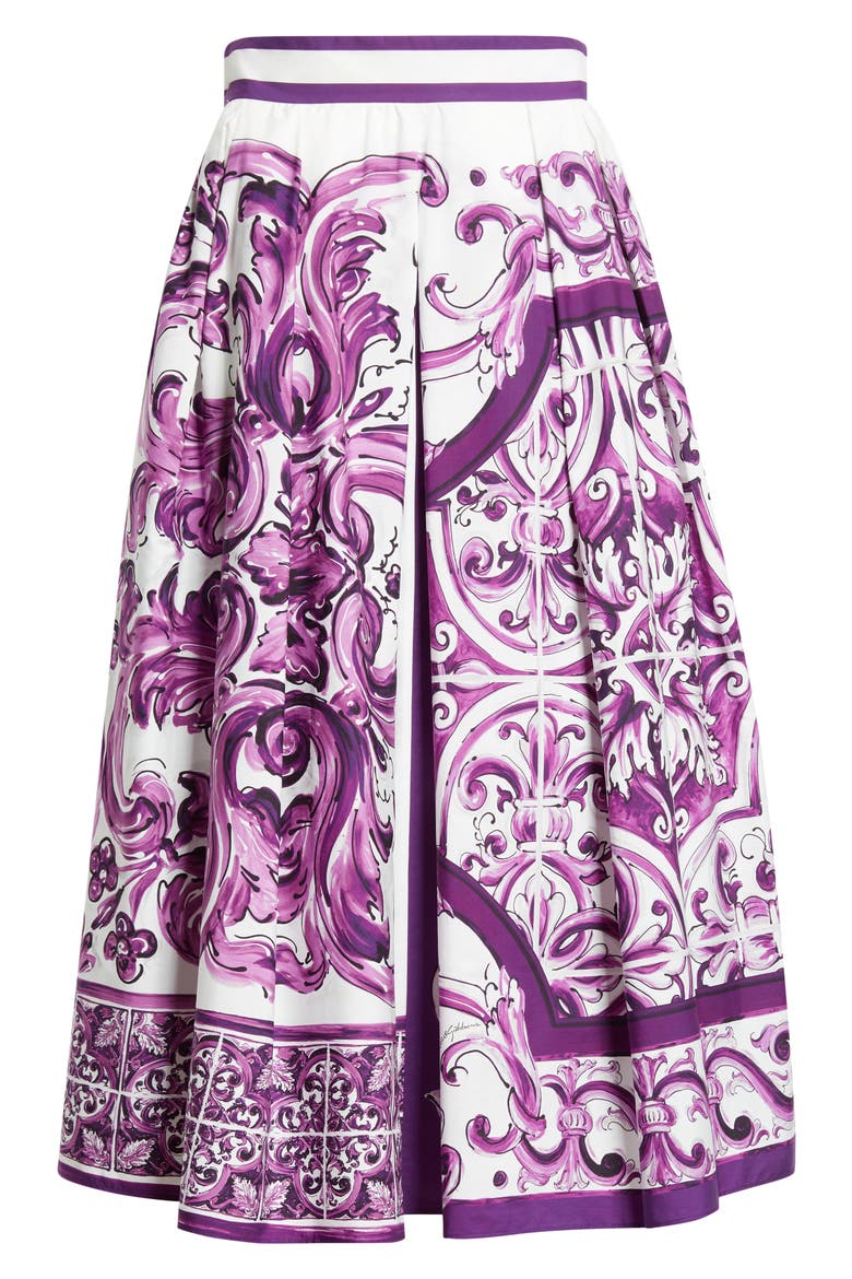 Majolica Print Cotton Poplin A-Line Midi Skirt, Alternate, color, HP5DQ MIX MAIOLICA L VIOLA