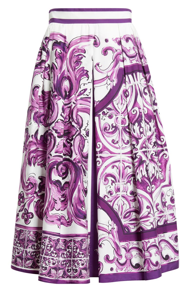 Dolce&Gabbana Majolica Print Cotton Poplin A-Line Midi Skirt, Alternate, color, Hp5dq Mix Maiolica L Viola