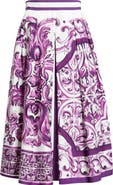 Dolce&Gabbana Majolica Print Cotton Poplin A-Line Midi Skirt
