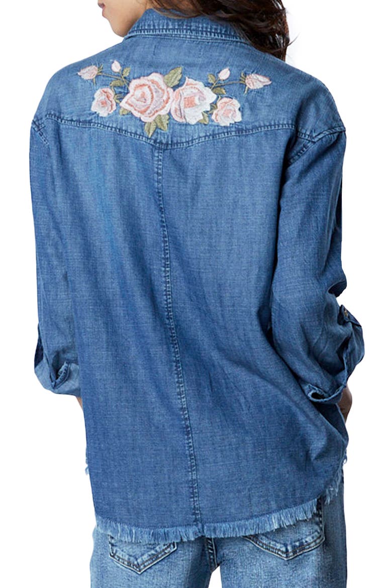 Rose Embroidered Denim Shirt, Alternate, color, DENIM