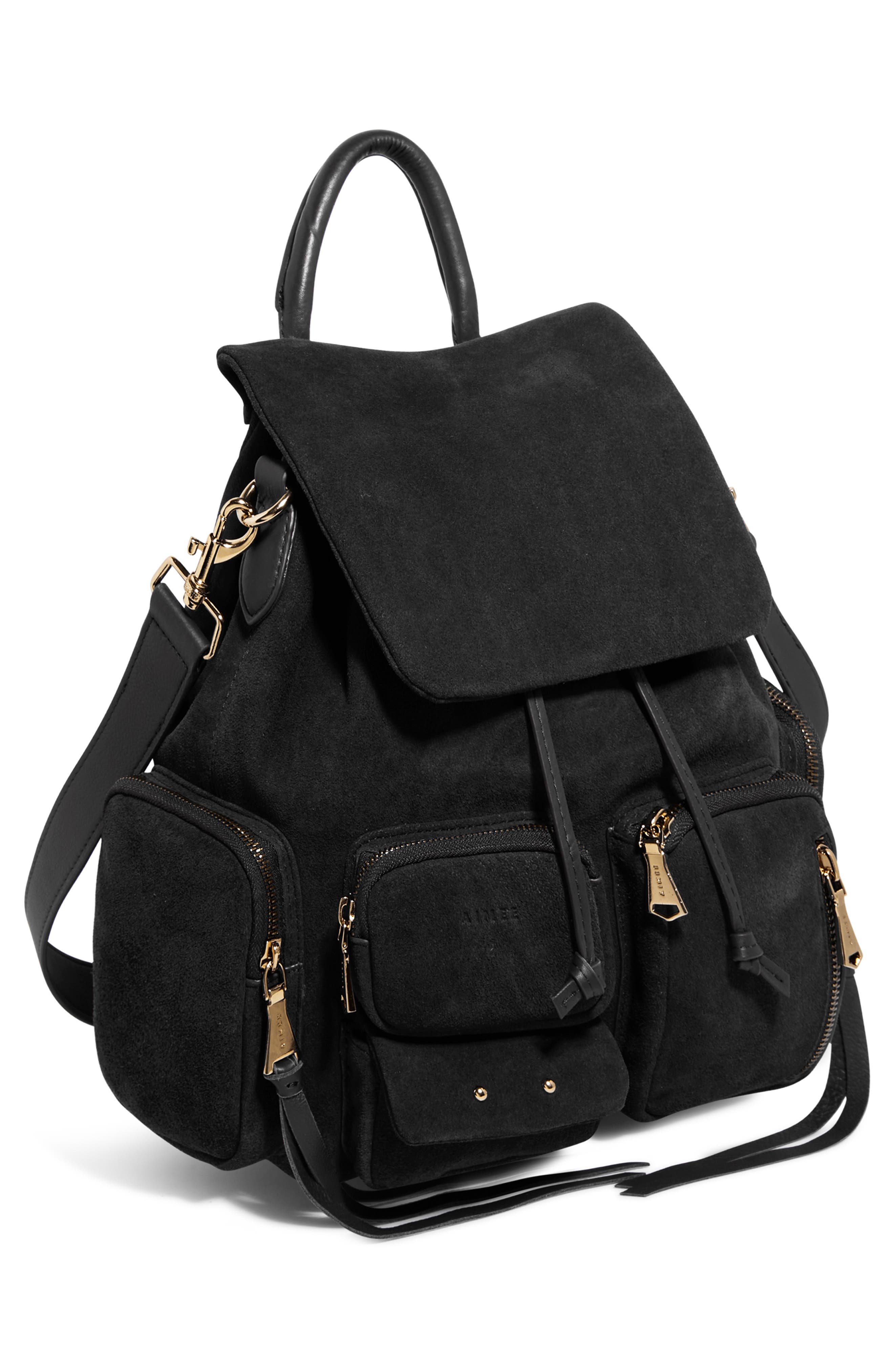 AIMEE Away We Go Backpack, Alternate, color, Black Suede W Nostalgic Gold
