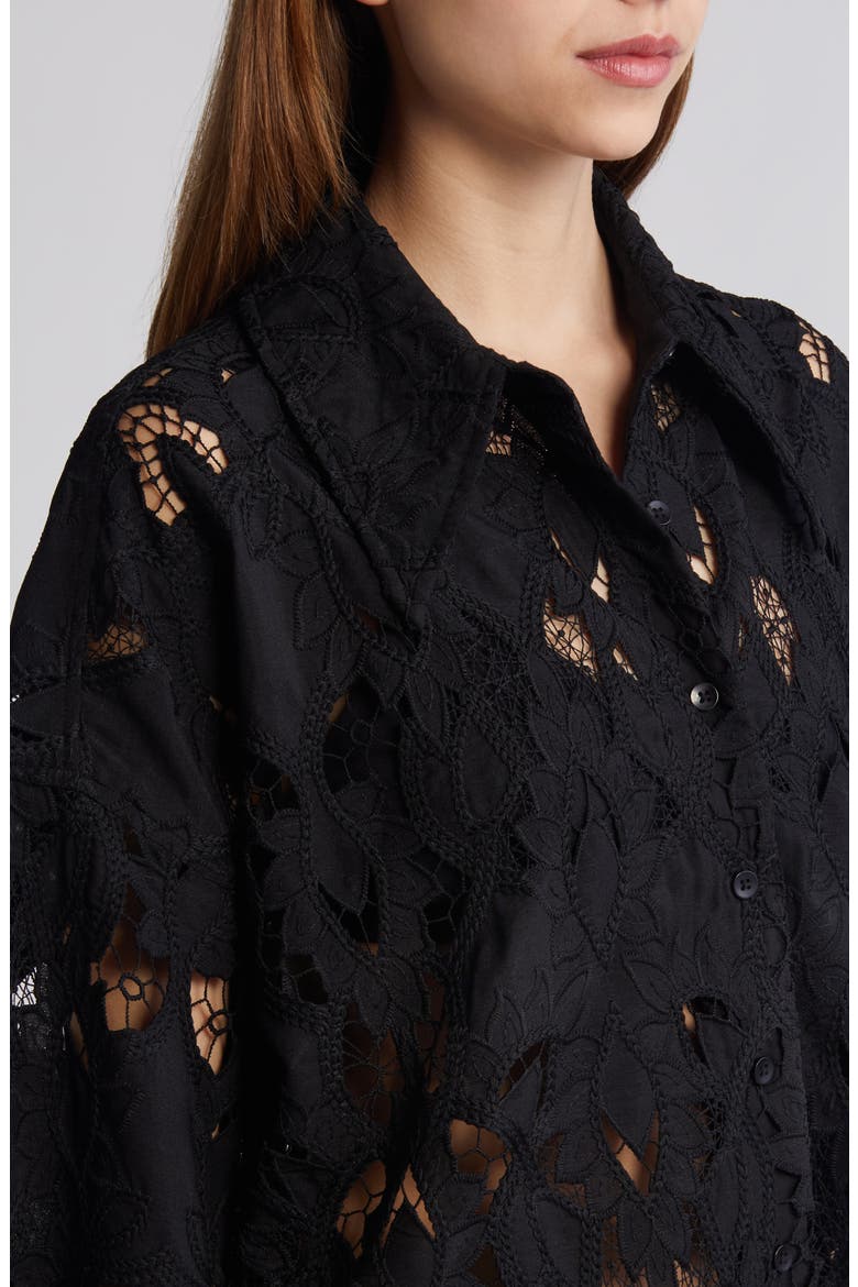 Charli Embroidered Button-Up Shirt, Alternate, color, BLACK