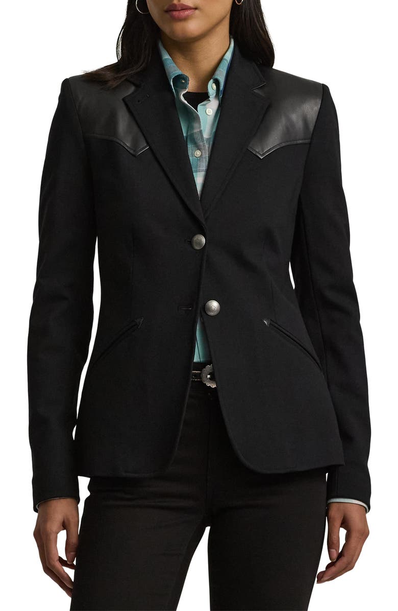 Lauren Ralph Lauren Modern Ponte Faux Leather Trim Blazer, Main, color, 