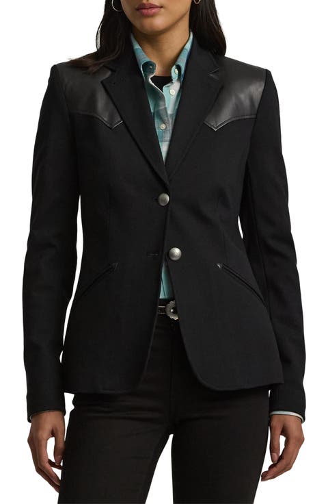 Modern Ponte Faux Leather Trim Blazer
