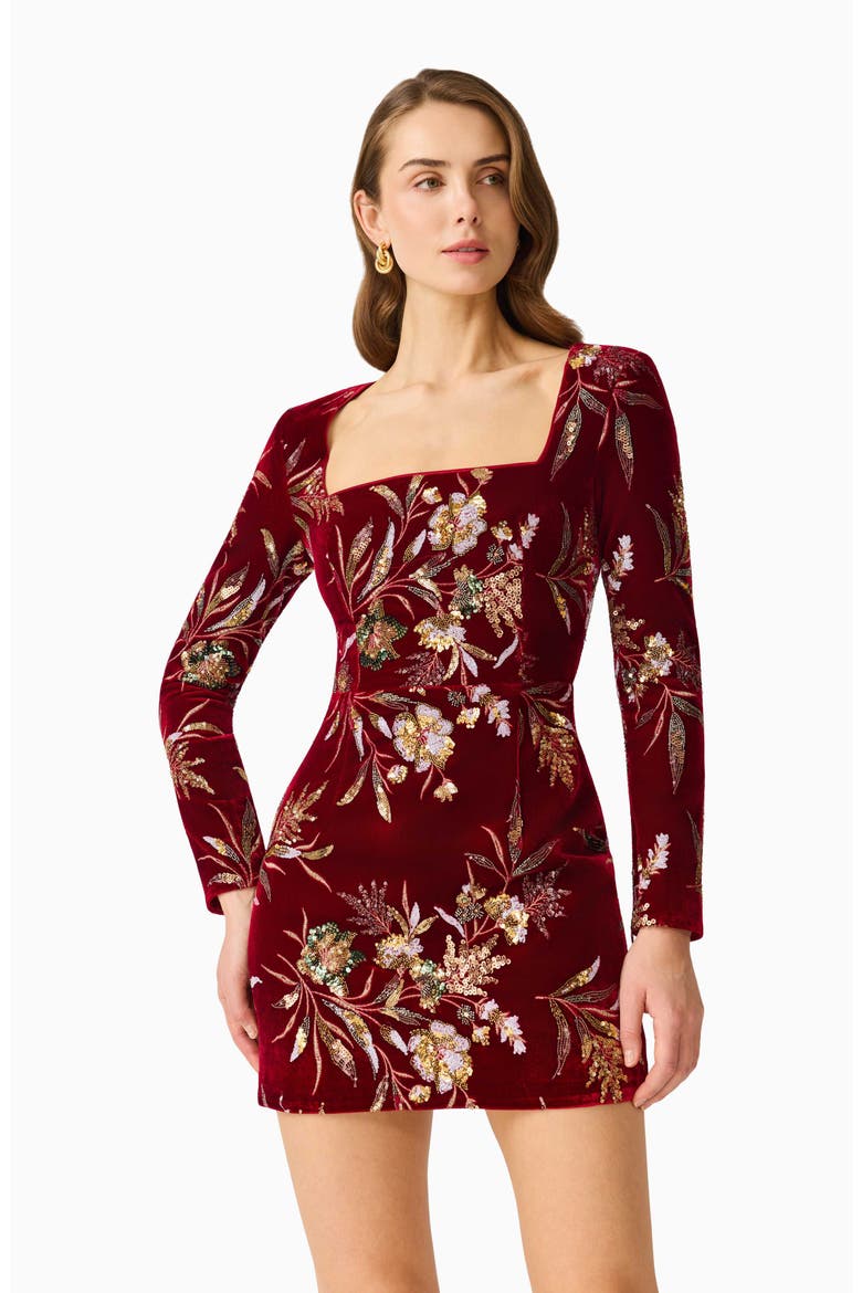 Corrina Sequin Long Sleeve Velvet Minidress, Alternate, color, BURGUNDY