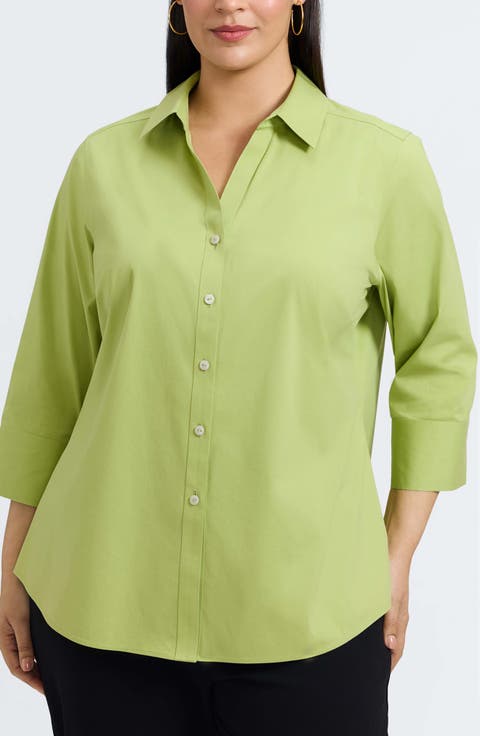 Mary Non-Iron Stretch Cotton Button-Up Shirt (Plus)