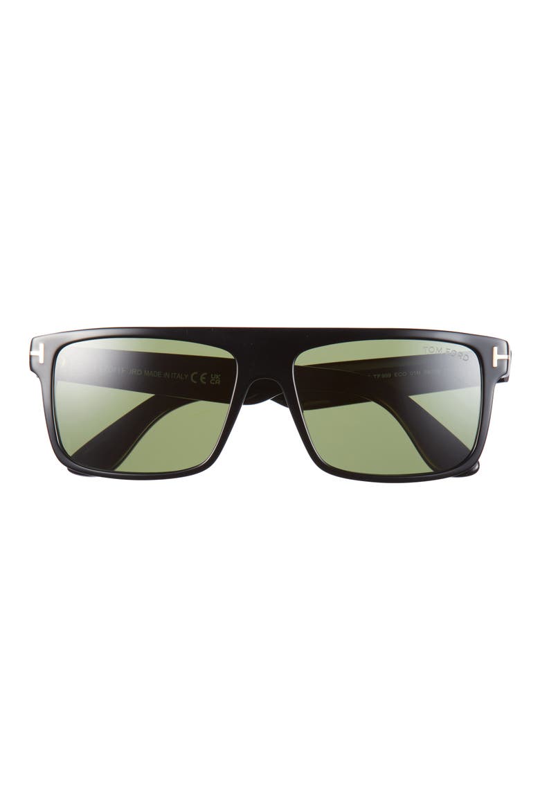 58mm Square Sunglasses, Main, color, SHINY BLACK / GREEN
