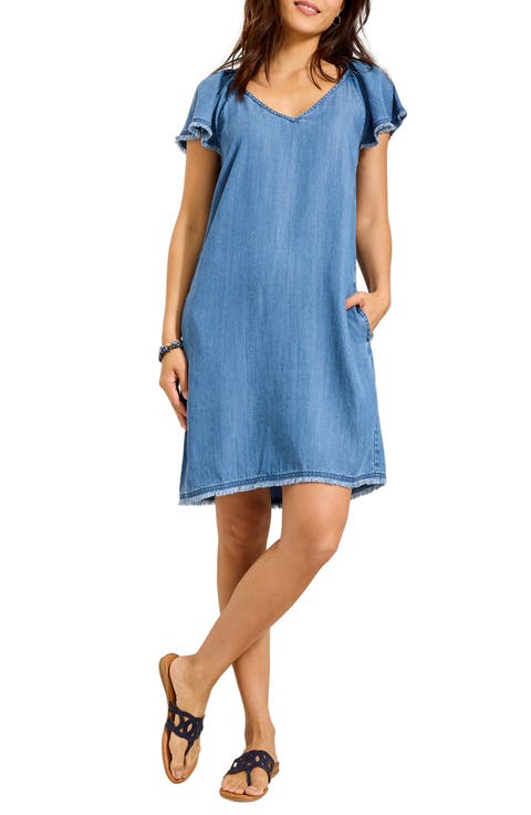 Flutter Sleeve Fray Chambray Minidress