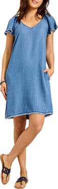 Tommy Bahama Flutter Sleeve Fray Chambray Minidress