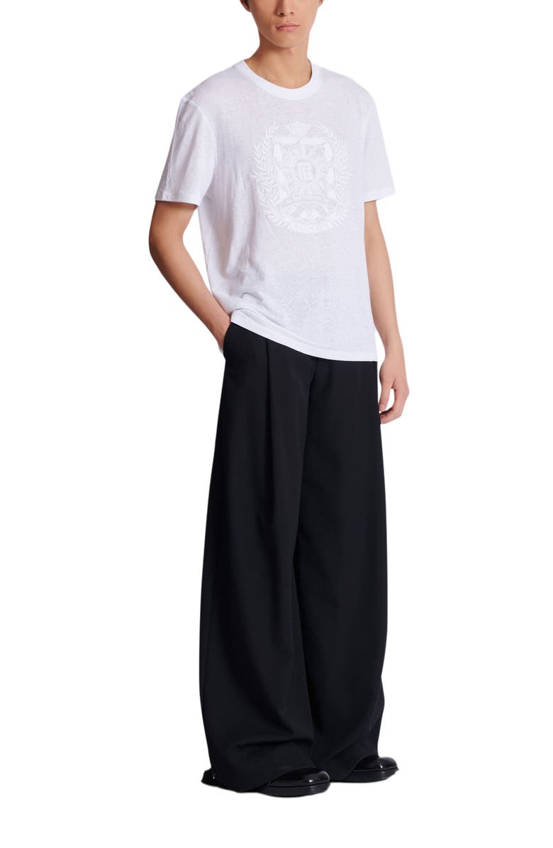 Balmain Écusson Embroidered Linen T-Shirt, Main, color, White