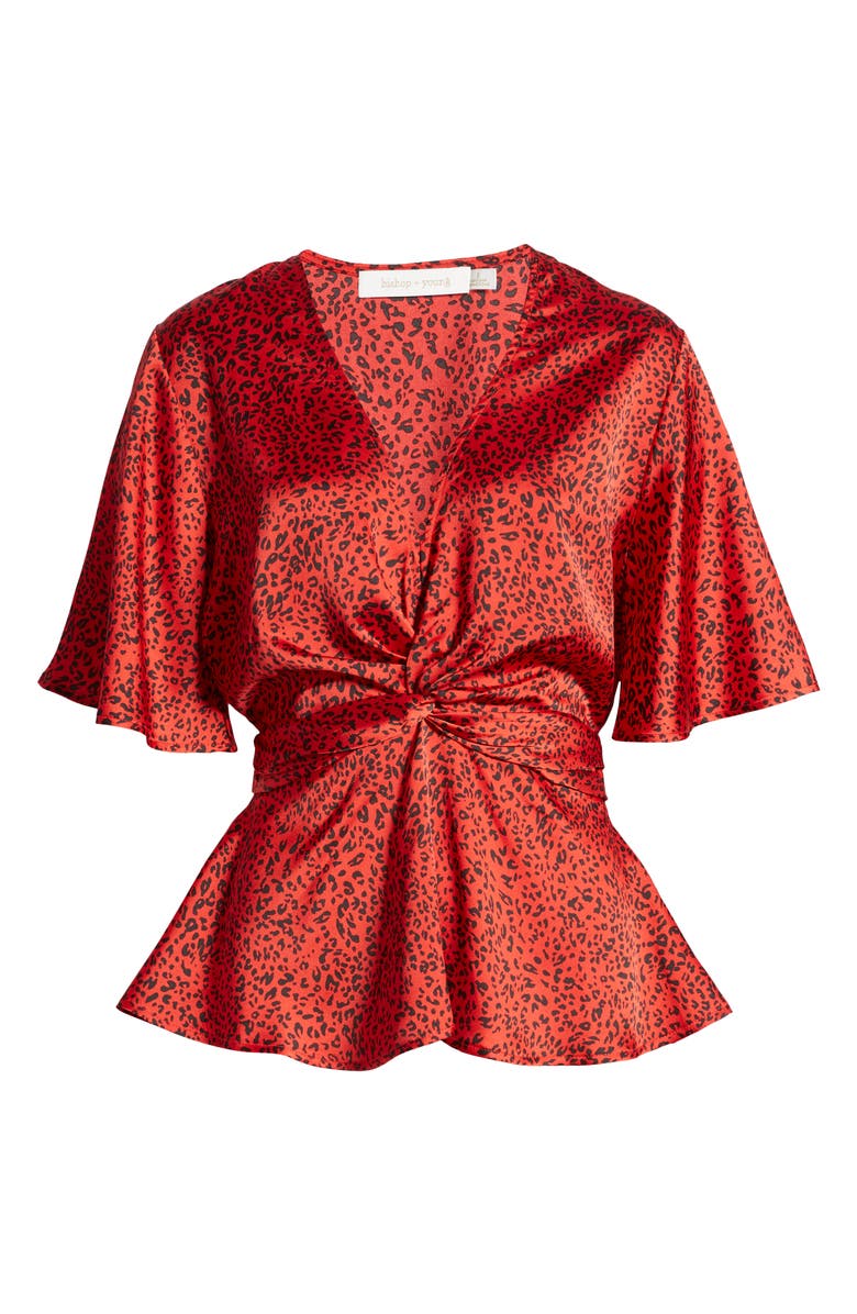 Bishop + Young Bishop & Young Karlie Leopard Print Satin Crepe Peplum Blouse, Alternate, color, 