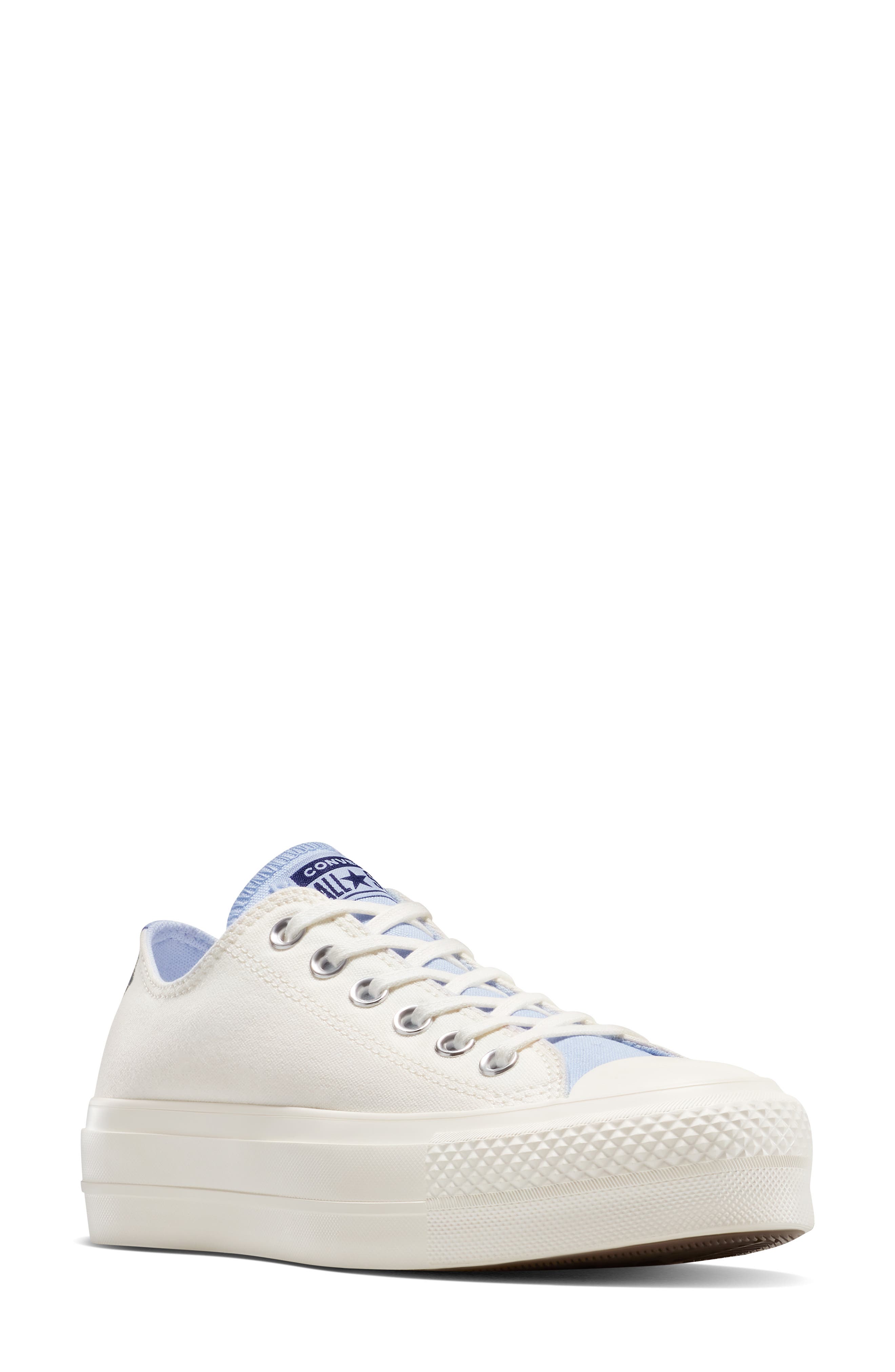 Converse Chuck Taylor<sup>®</sup> All Star<sup>®</sup> Low Top Platform Sneaker, Main, color, Egret/ Egret/ Blue Supermoon