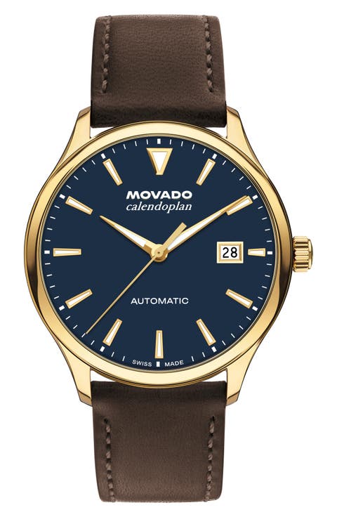 Calendoplan Automatic Leather Strap Watch, 40mm