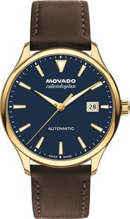 Movado Calendoplan Automatic Leather Strap Watch, 40mm