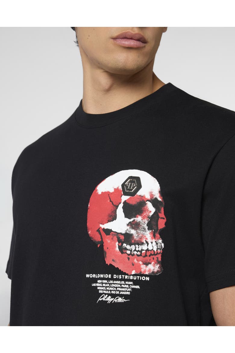 Roundneck T-Shirt Puffy Red Skull Skull Men, Alternate, color, black