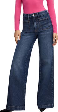 Good American Good Waist Patch Pocket Palazzo Jeans