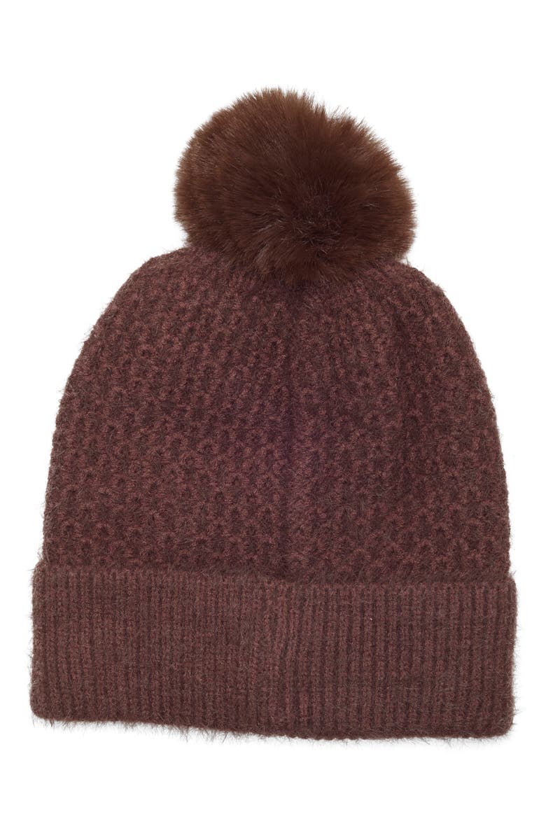 Star & Floral Studded Pom Beanie, Alternate, color, CHOCOLATE