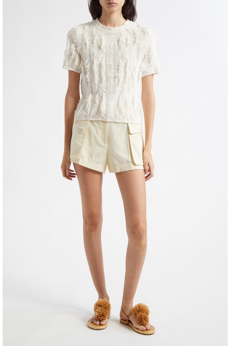 Rumi Fringe Cotton Blend Sweater, Alternate, color, PRISTINE
