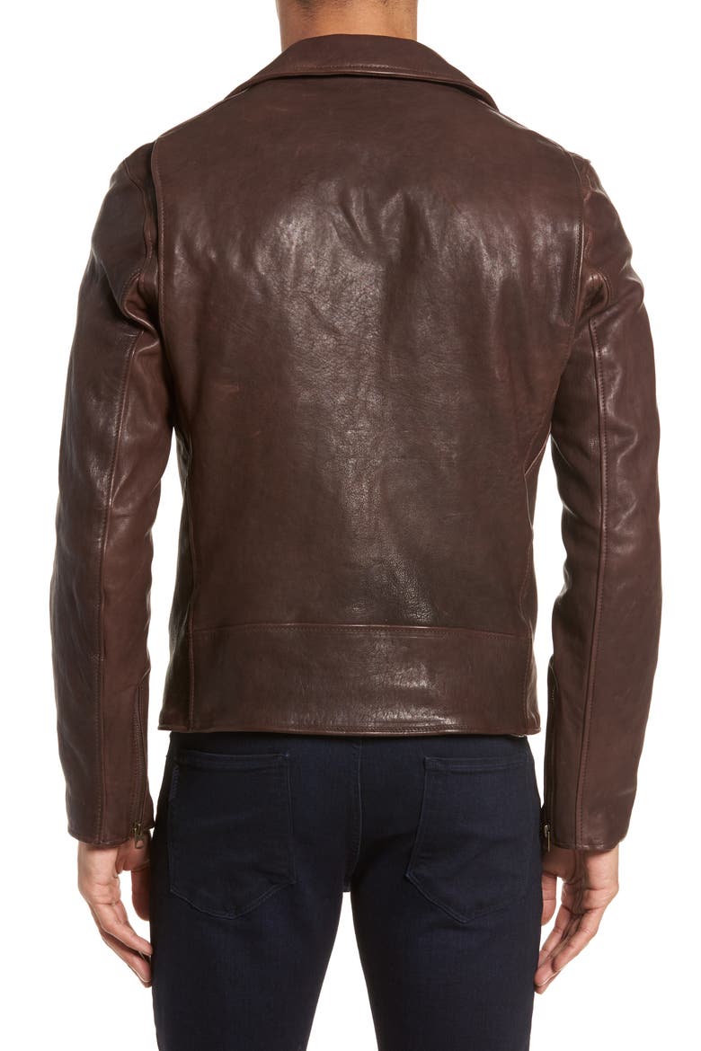 Leather Moto Jacket, Alternate, color, BROWN