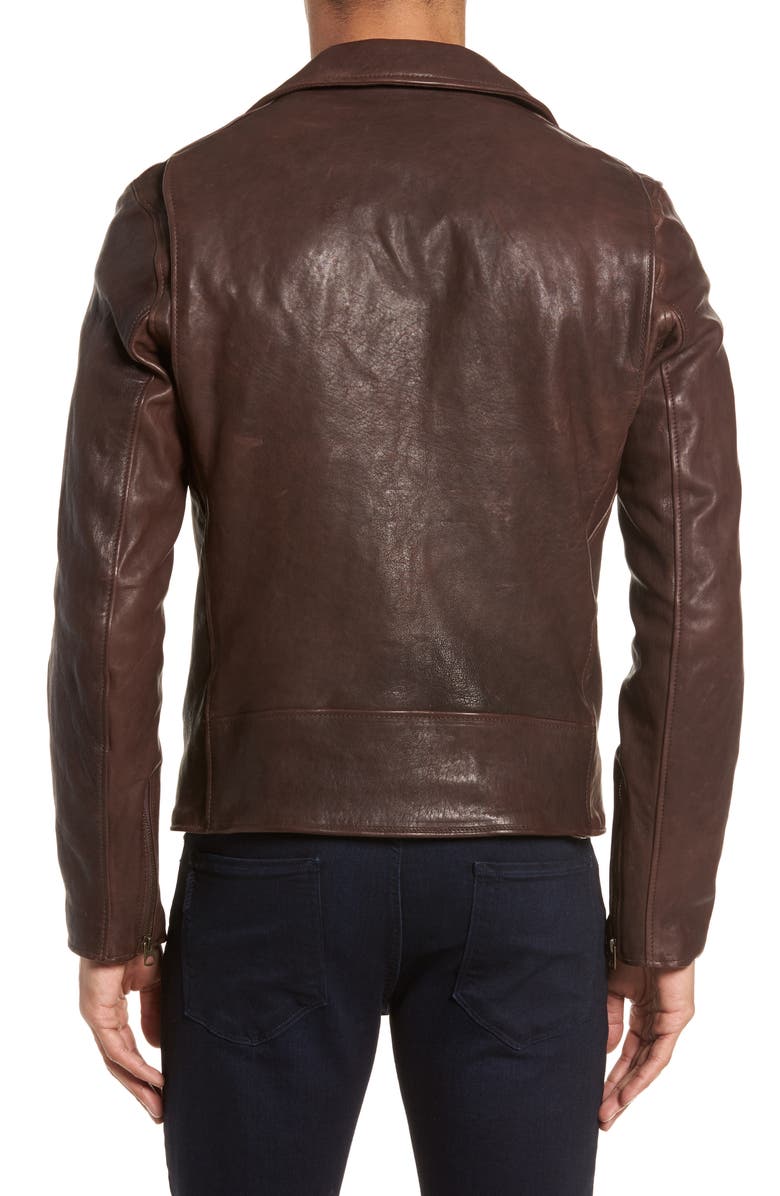 Schott NYC Leather Moto Jacket, Alternate, color, Brown