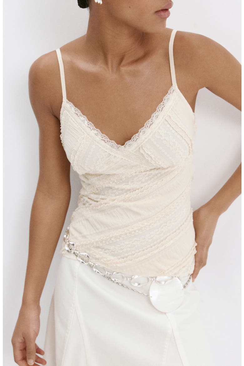 V-Neck Lace Top, Main, color, VANILLA