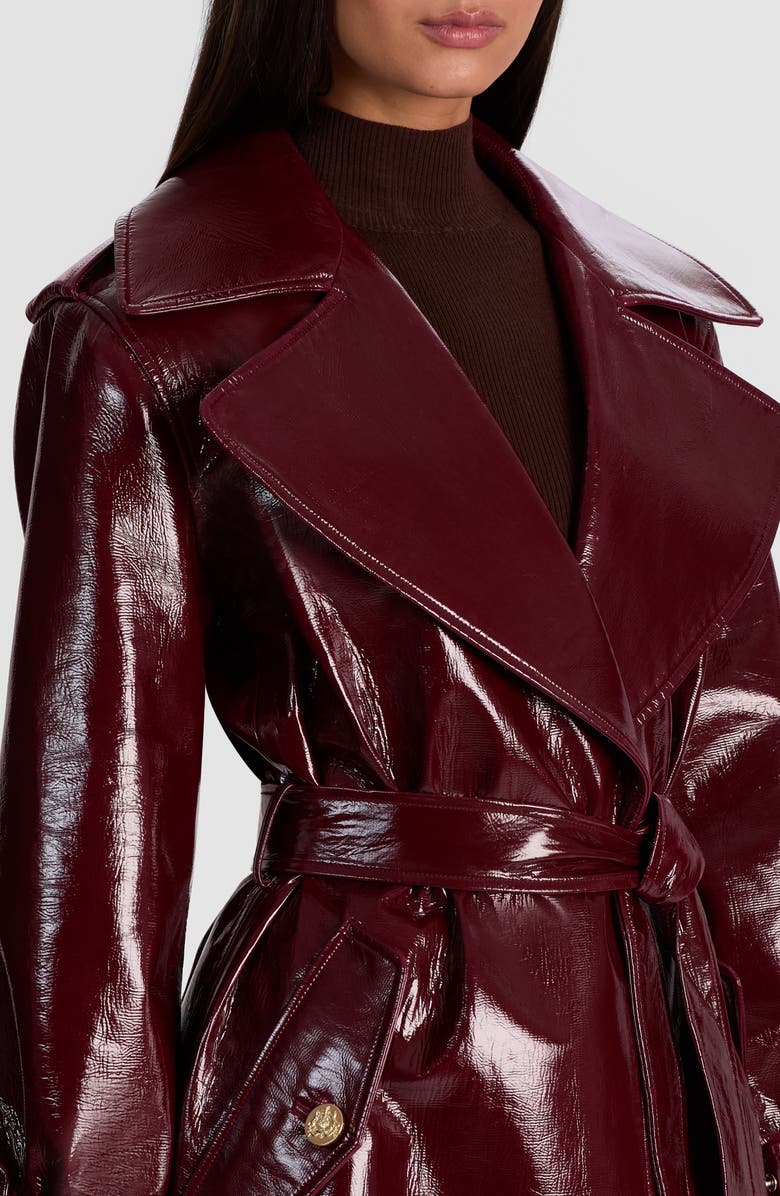 Alice + Olivia Nevada Faux Patent Leather Trench Coat, Alternate, color, Oxblood
