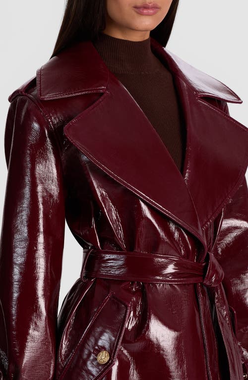 Alice And Olivia Alice + Olivia Nevada Faux Patent Leather Trench Coat In Burgundy
