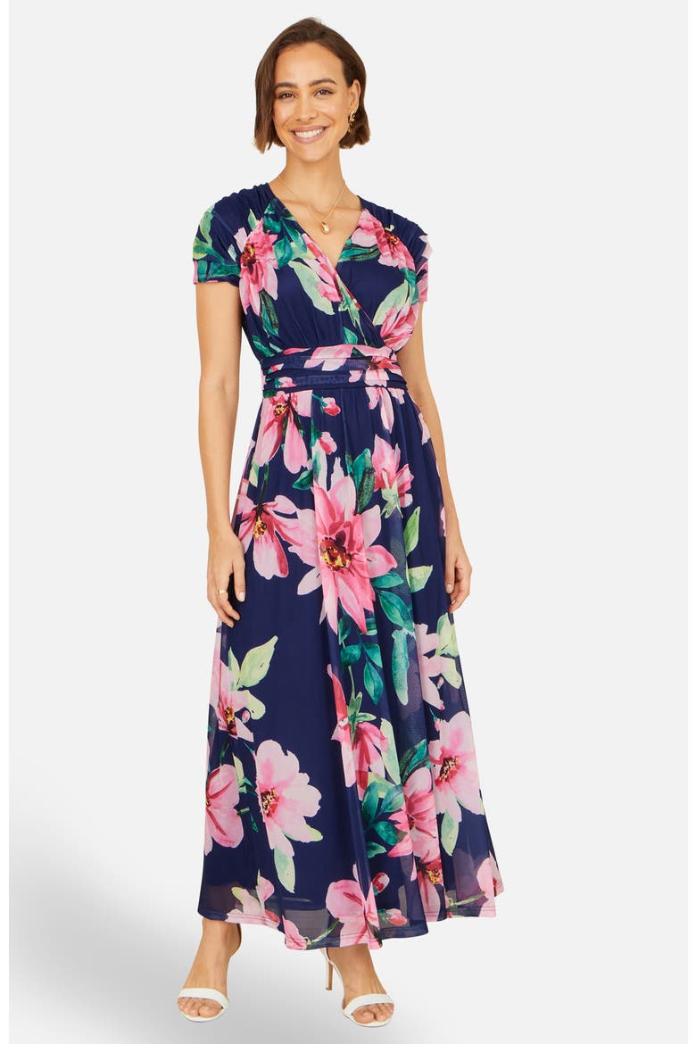 Mesh Floral Maxi Dress, Main, color, Navy