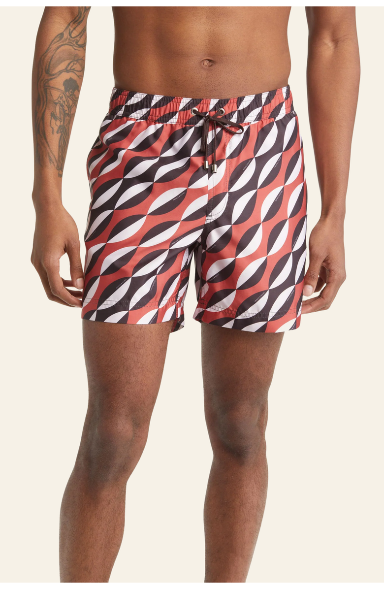 PRINCE & BOND Easton Printed Relaxed Swimshort, Main, color, Red