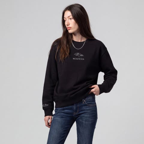 Women's Mitchell & Ness Black Baltimore Ravens Core Essentials Micro Logo Fleece Sweatshirt