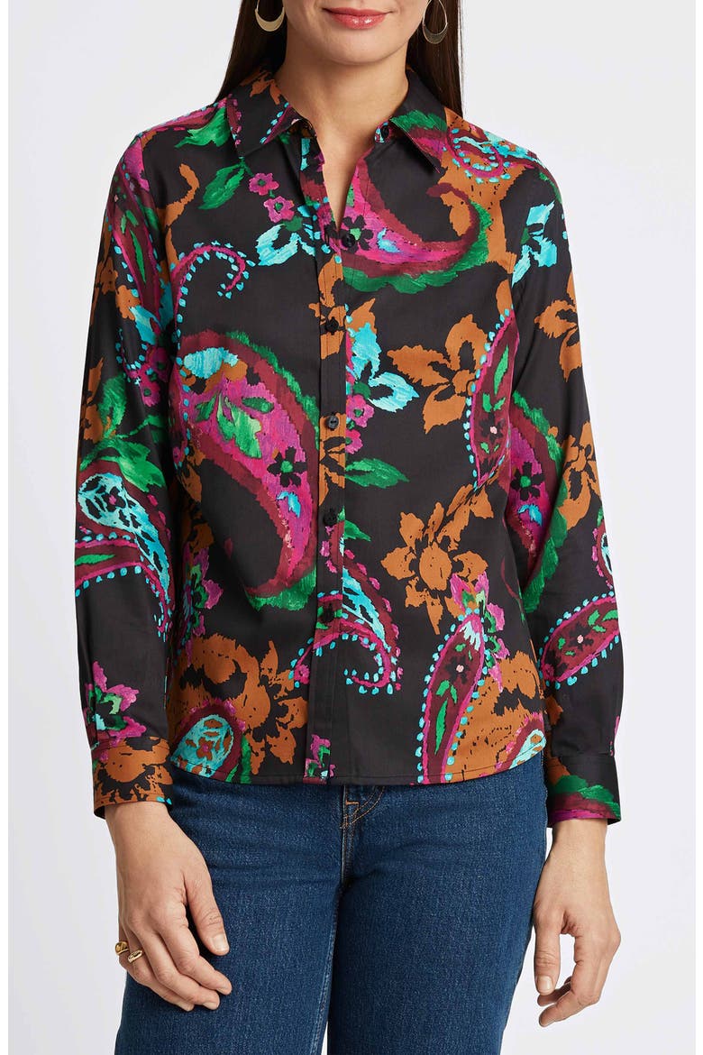 Hampton Painted Wrinkle Resistant Button-Up Shirt, Main, color, BLACK MULTI